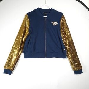 The Wild Collective Nashville Predators Jacket Womens M Navy Gold Sequin NHL Fan